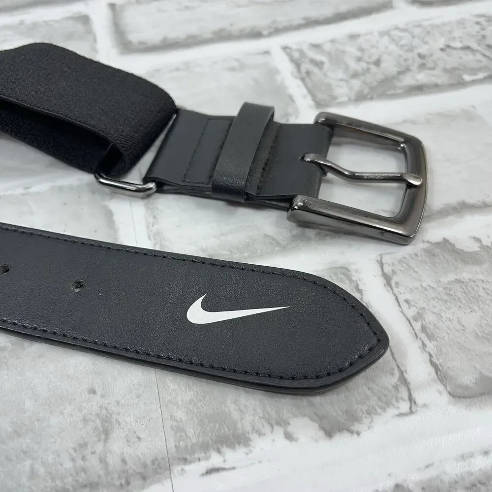 Nike Swoosh Black Belt Baseball Golf Adjustable Elastic Stretch One Size Fit All - Picture 2 of 6